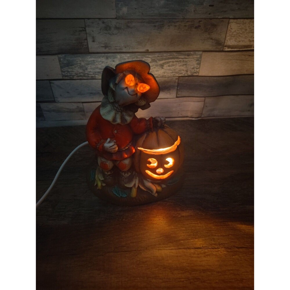 VTG Lighted Halloween Scarecrow & Jack O'Lantern Ceramic Figurine Dona's Mold 6" - Picture 2 of 7